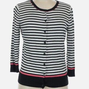 NWT Susina Button Up Stripe Black White Pink Cardigan Size S